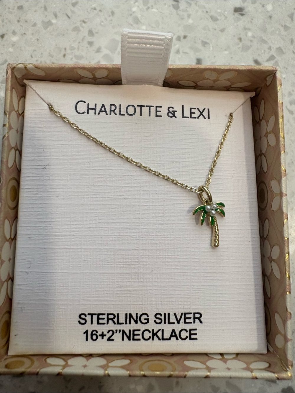 NIB Charlotte & Lexi Gold Palm Tree Sterling Silver Necklace